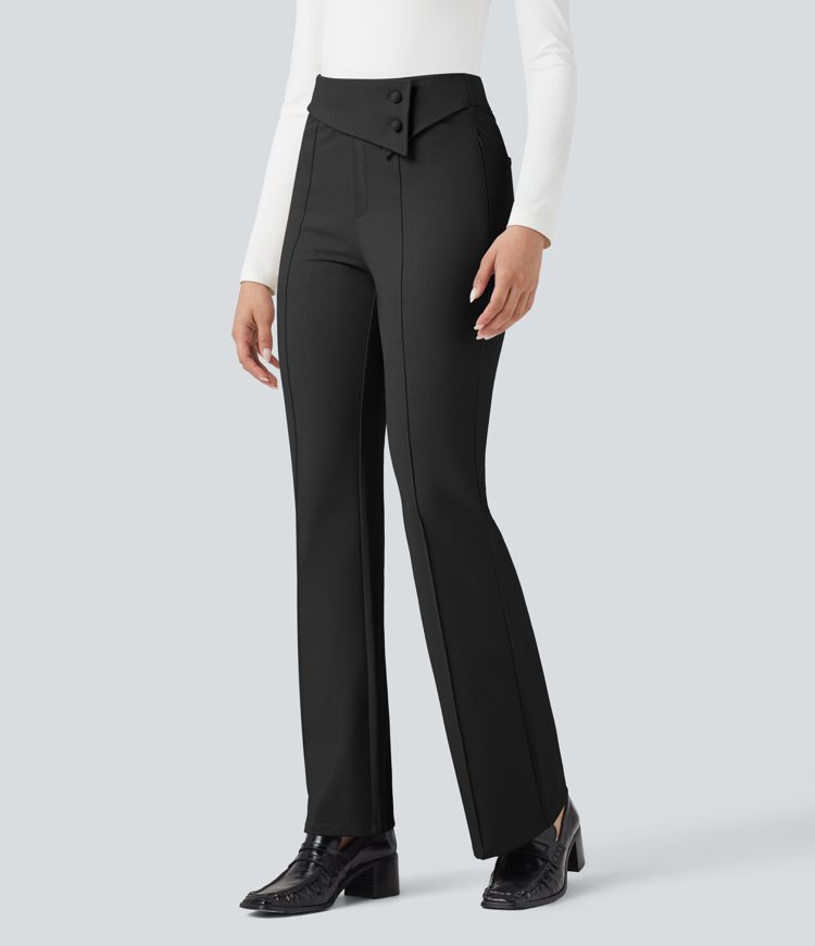 Pantalon de travail évasé Halara Flex™ à taille haute avec contrôle du ventre et poches, motif chevrons