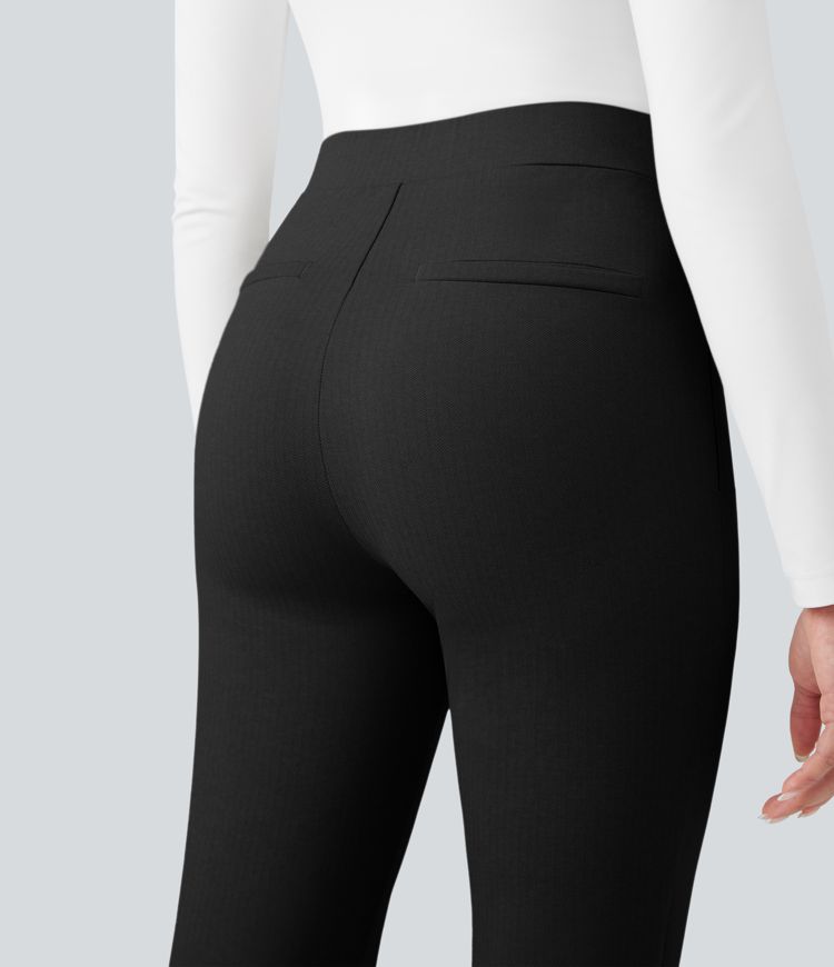 Pantalon de travail évasé Halara Flex™ à taille haute avec contrôle du ventre et poches, motif chevrons