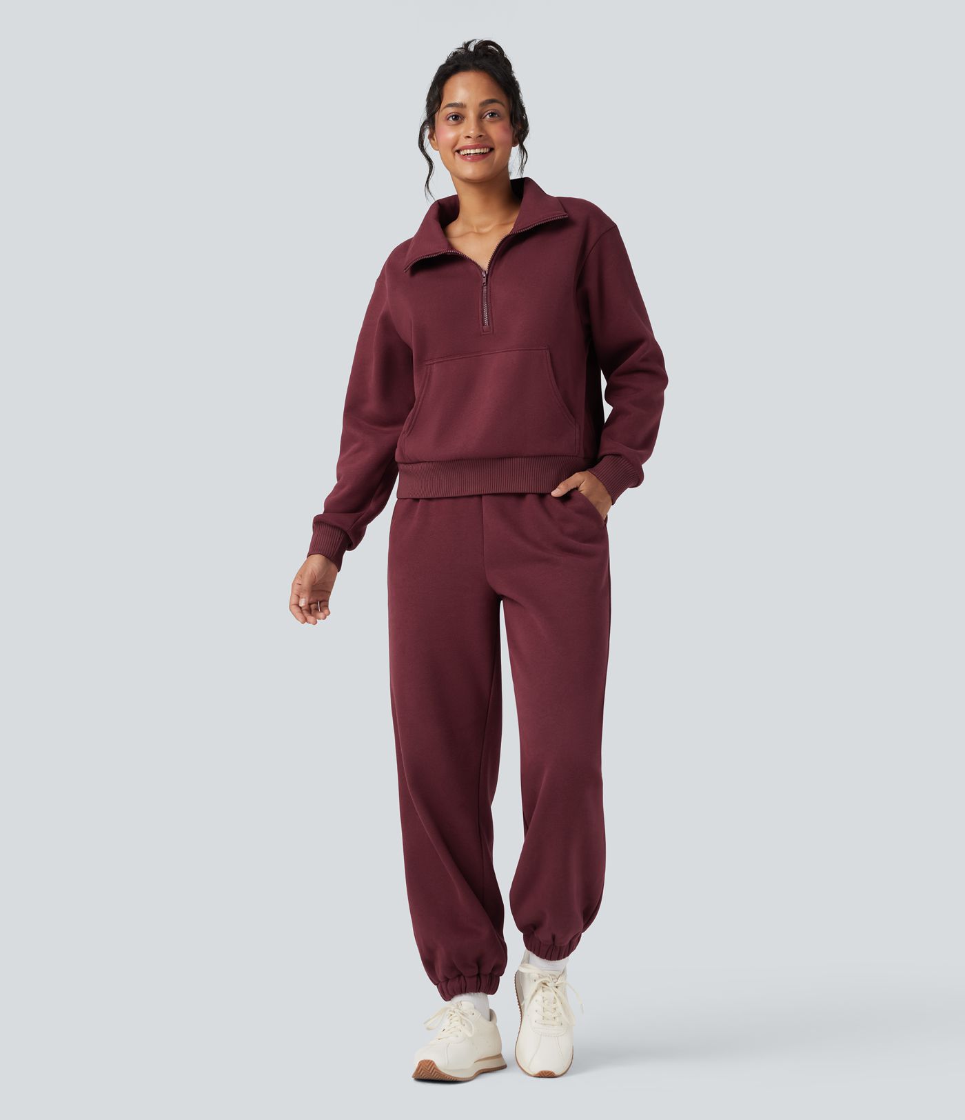 Half Zipper Fleece Relaxed Casual Sweatshirt with Pockets