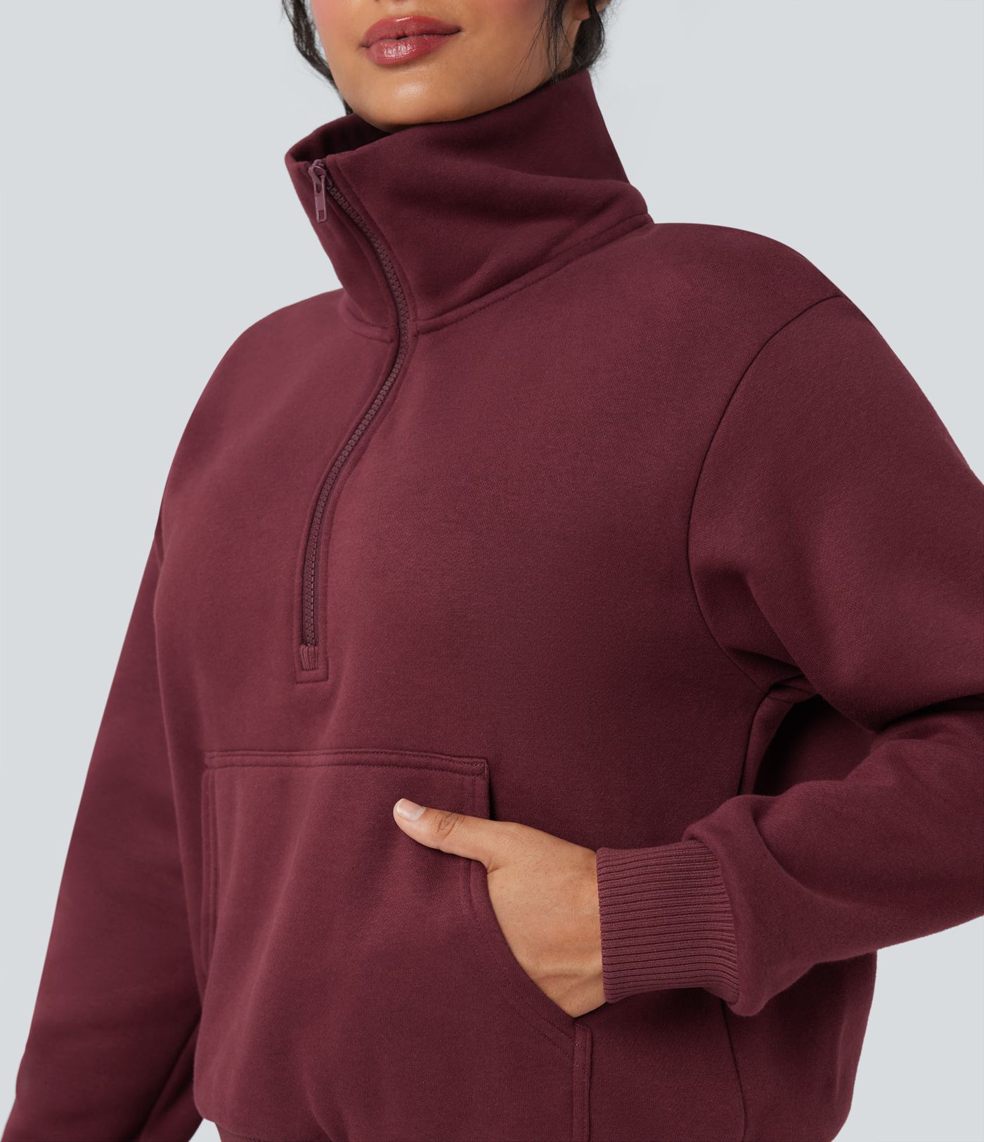 Half Zipper Fleece Relaxed Casual Sweatshirt with Pockets