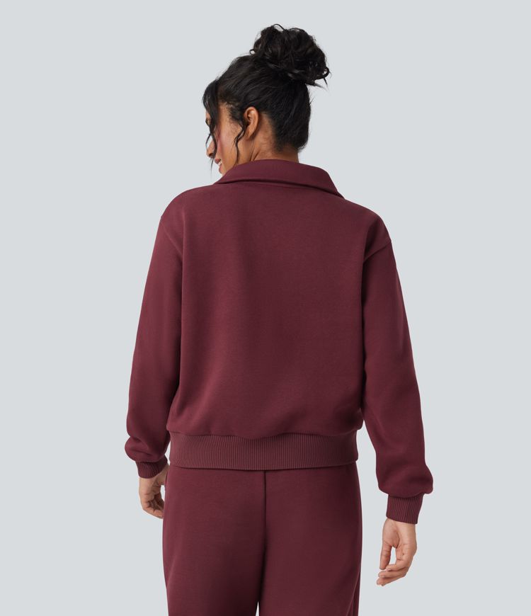 Sudadera casual holgada de polar con media cremallera y bolsillos