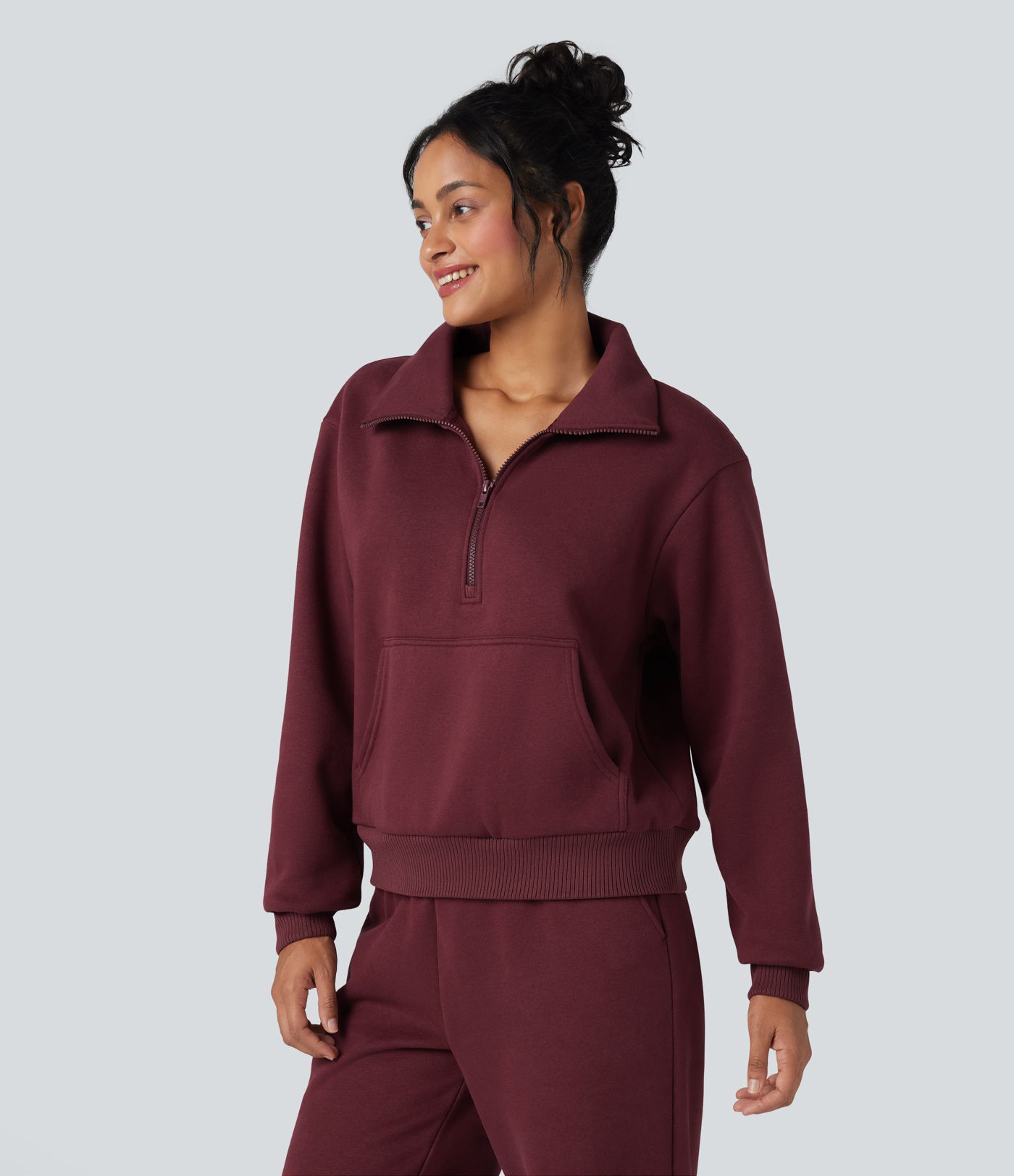 Half Zipper Fleece Relaxed Casual Sweatshirt with Pockets