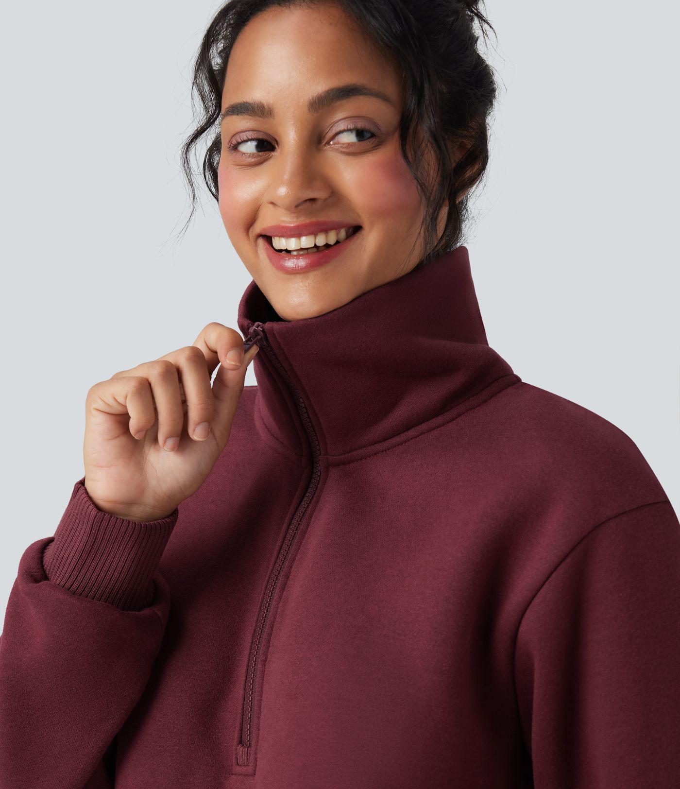 Half Zipper Fleece Relaxed Casual Sweatshirt with Pockets