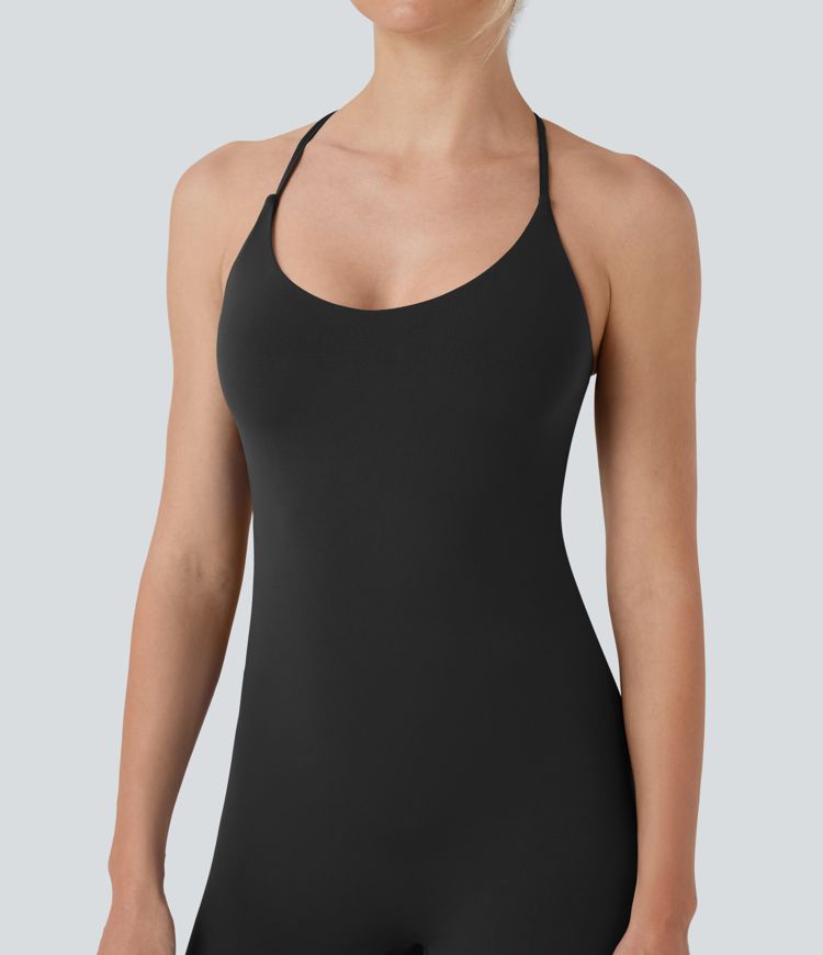 Combinaison de yoga moulante SoftlyZero™ sans manches dos nu à bretelles croisées