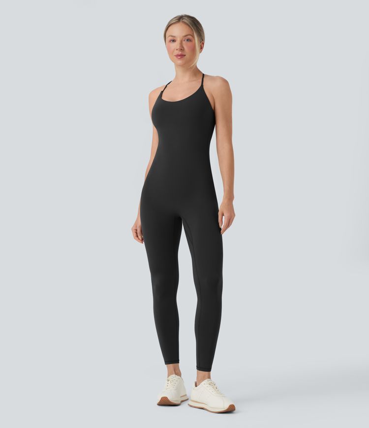 Combinaison de yoga moulante SoftlyZero™ sans manches dos nu à bretelles croisées