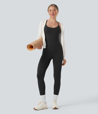 Combinaison de yoga moulante SoftlyZero™ sans manches dos nu à bretelles croisées