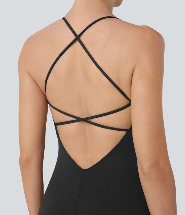 Combinaison de yoga moulante SoftlyZero™ sans manches dos nu à bretelles croisées