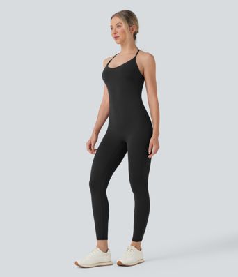 Combinaison de yoga moulante SoftlyZero™ sans manches dos nu à bretelles croisées