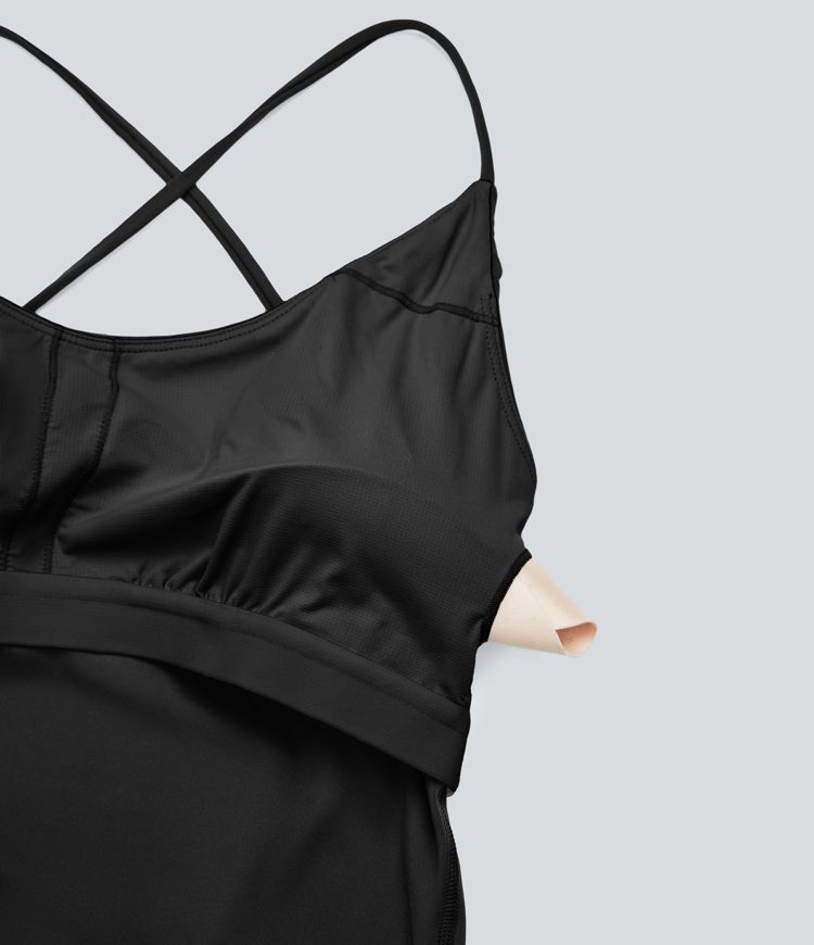 Combinaison de yoga moulante SoftlyZero™ sans manches dos nu à bretelles croisées