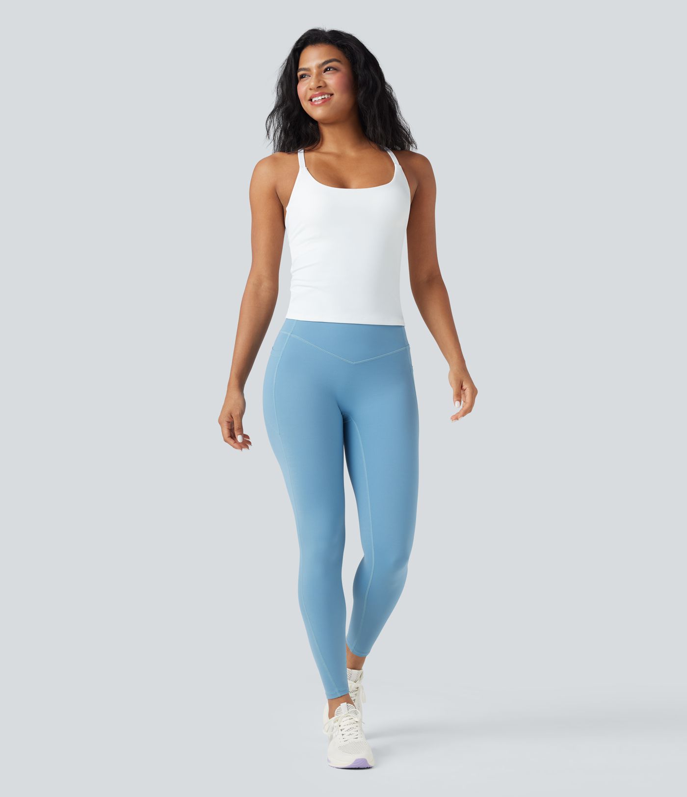 Scoop Neck Crisscross Back Crossover Hem Yoga Cami Top