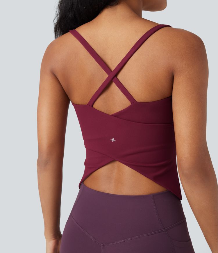 Scoop Neck Crisscross Back Crossover Hem Yoga Cami Top