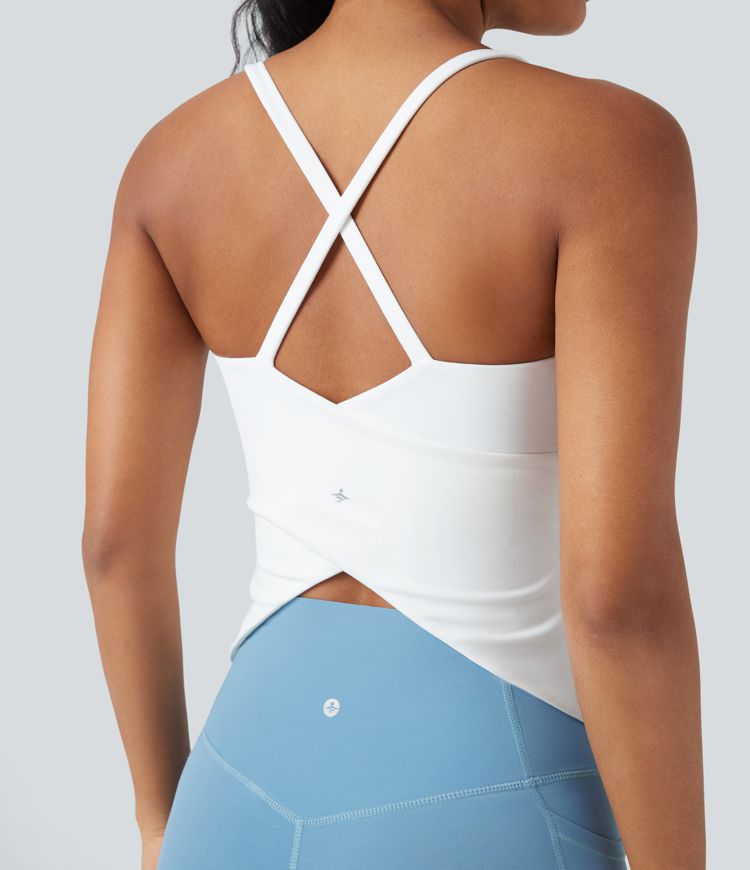 Scoop Neck Crisscross Back Crossover Hem Yoga Cami Top