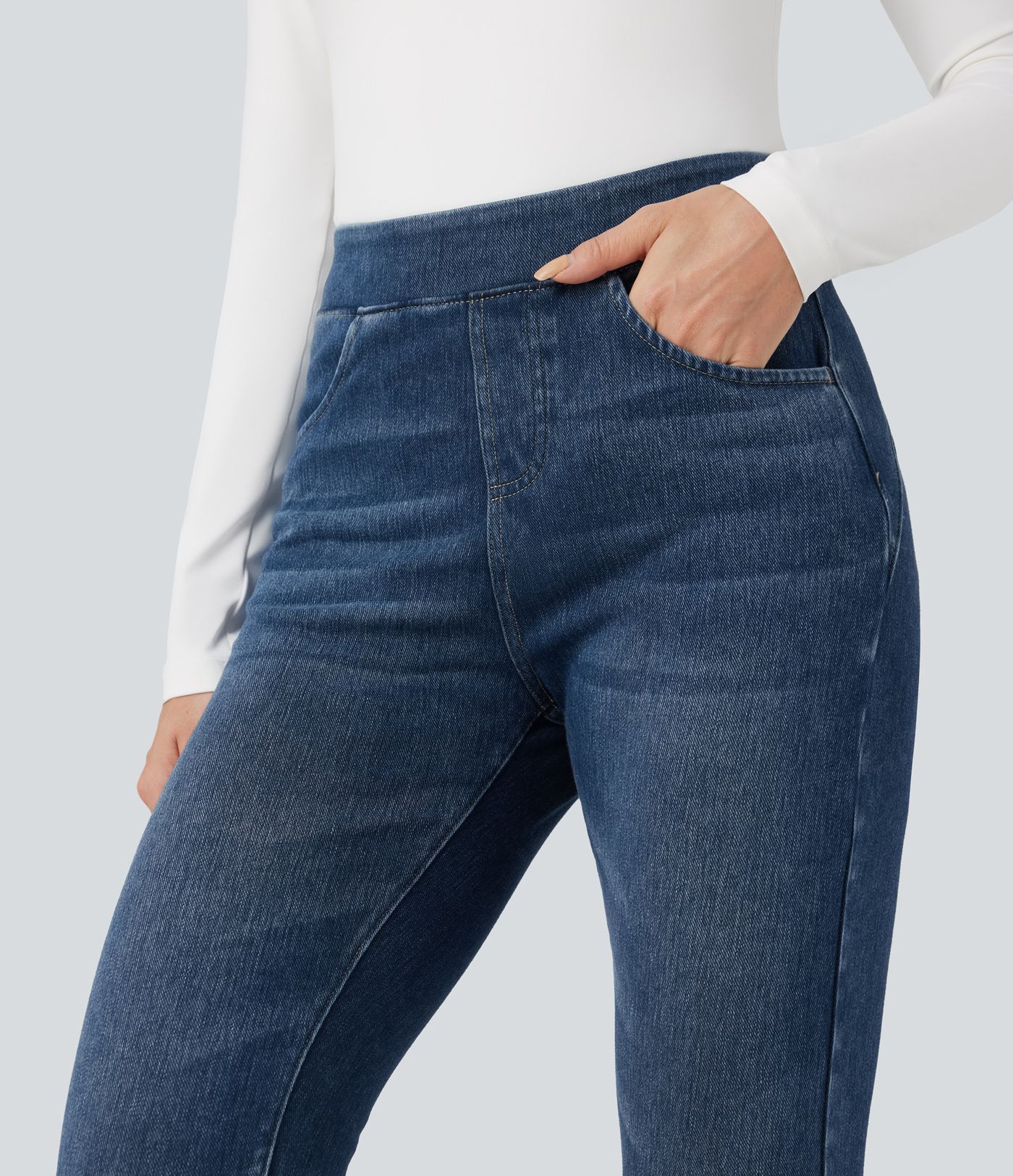 Halara Flex™ hétköznapi, magas derekú, farmerhatású leggings zsebekkel