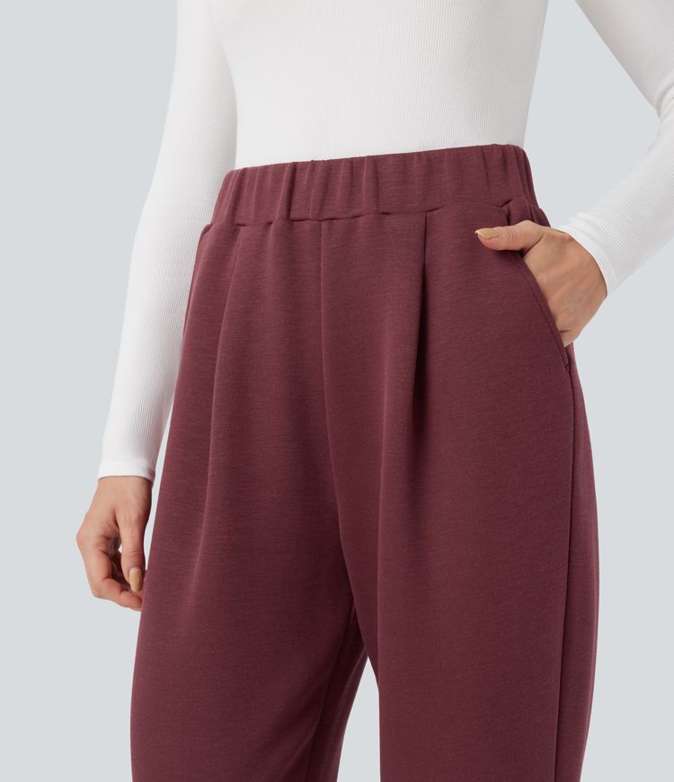 SpacerTek™ High Waisted Tapered Casual Trousers with Pockets