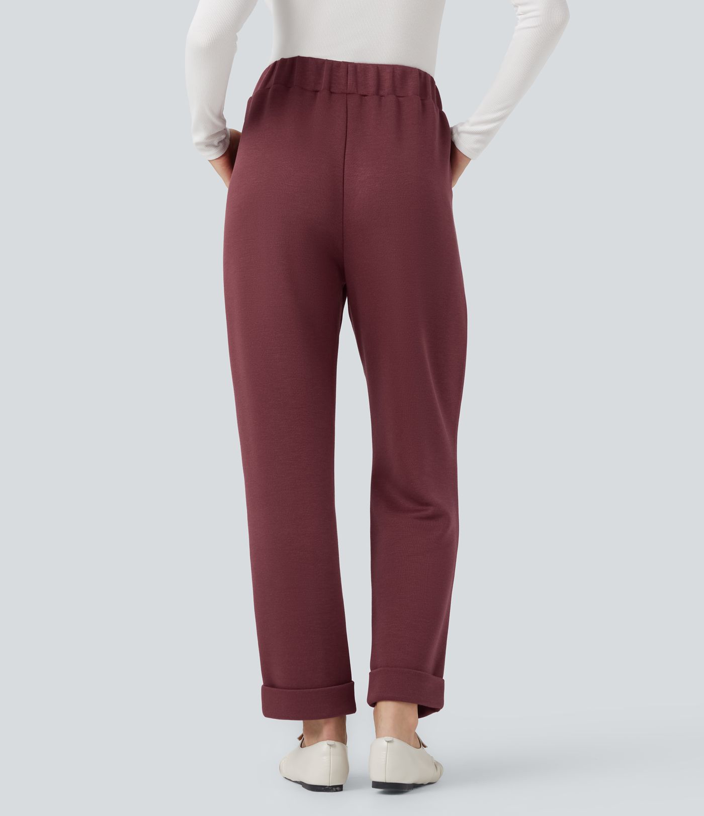 SpacerTek™ High Waisted Tapered Casual Trousers with Pockets