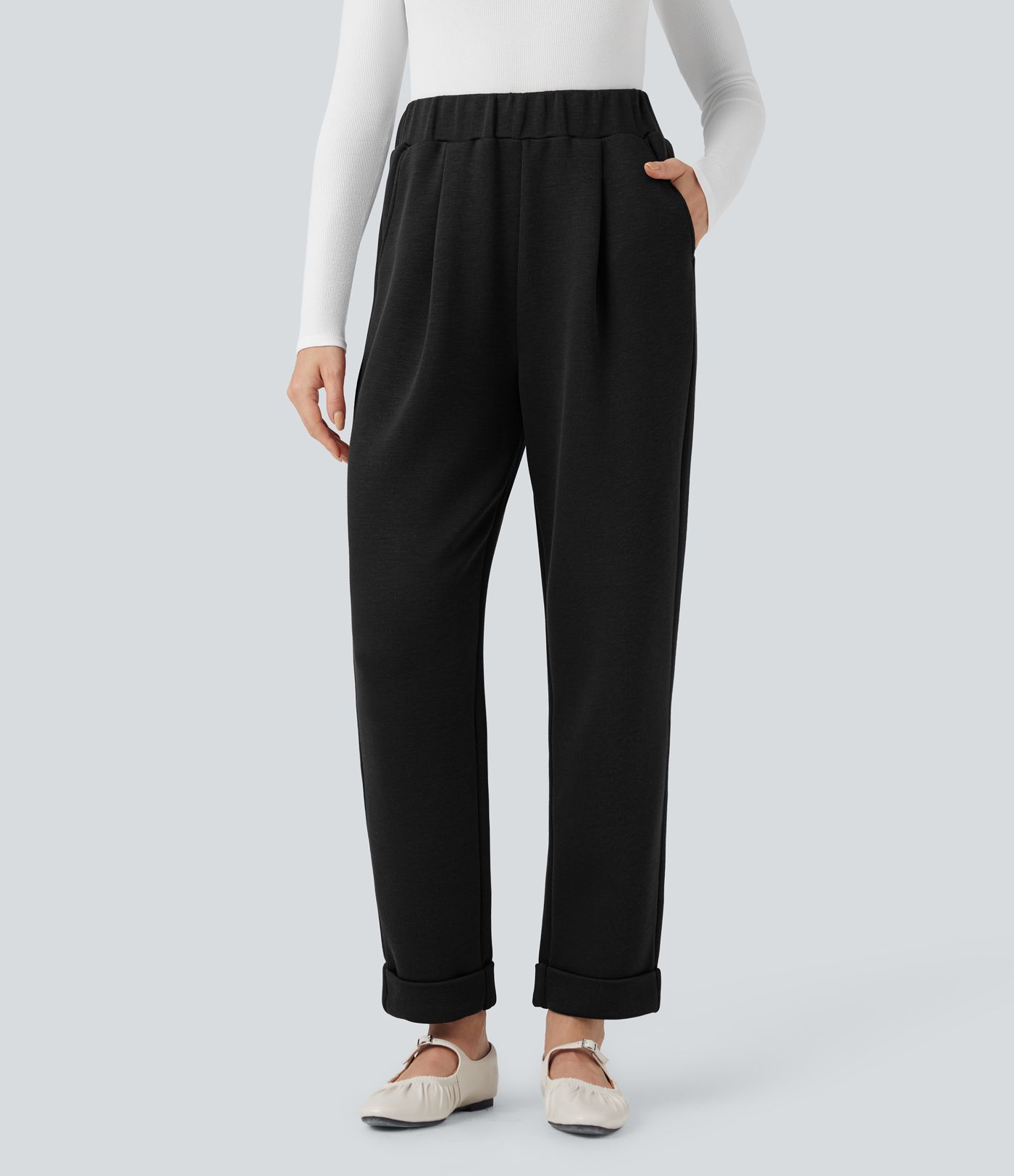 SpacerTek™ High Waisted Tapered Casual Pants with Pockets