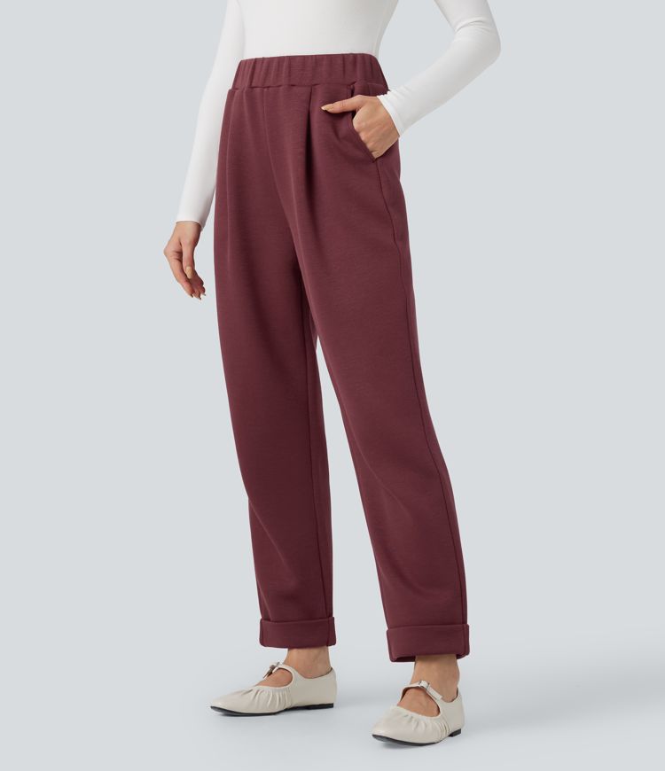SpacerTek™ High Waisted Tapered Casual Trousers with Pockets