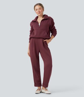 SpacerTek™ High Waisted Tapered Casual Trousers with Pockets