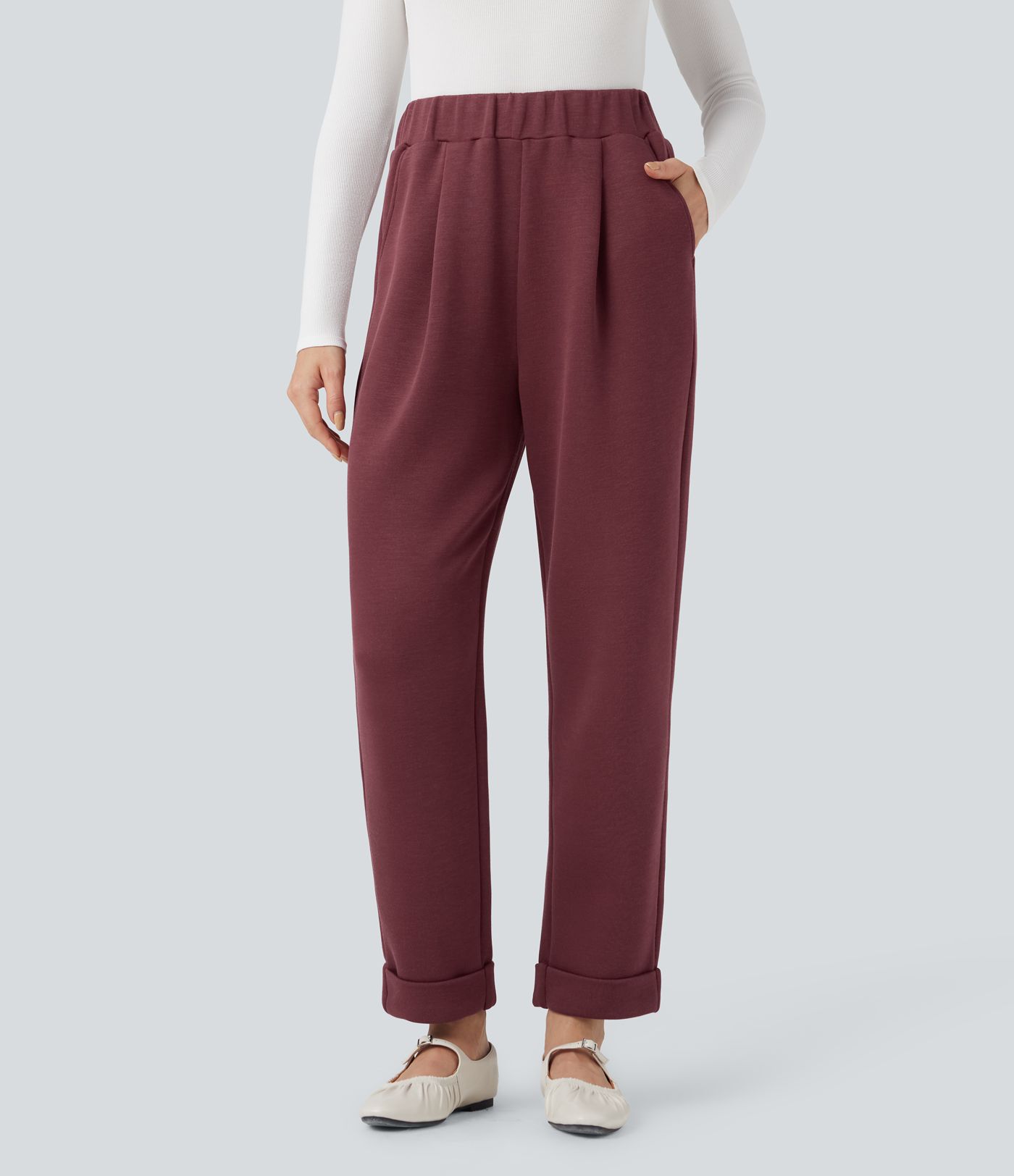 SpacerTek™ High Waisted Tapered Casual Trousers with Pockets
