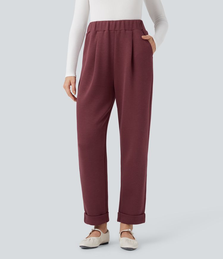 SpacerTek™ High Waisted Tapered Casual Trousers with Pockets