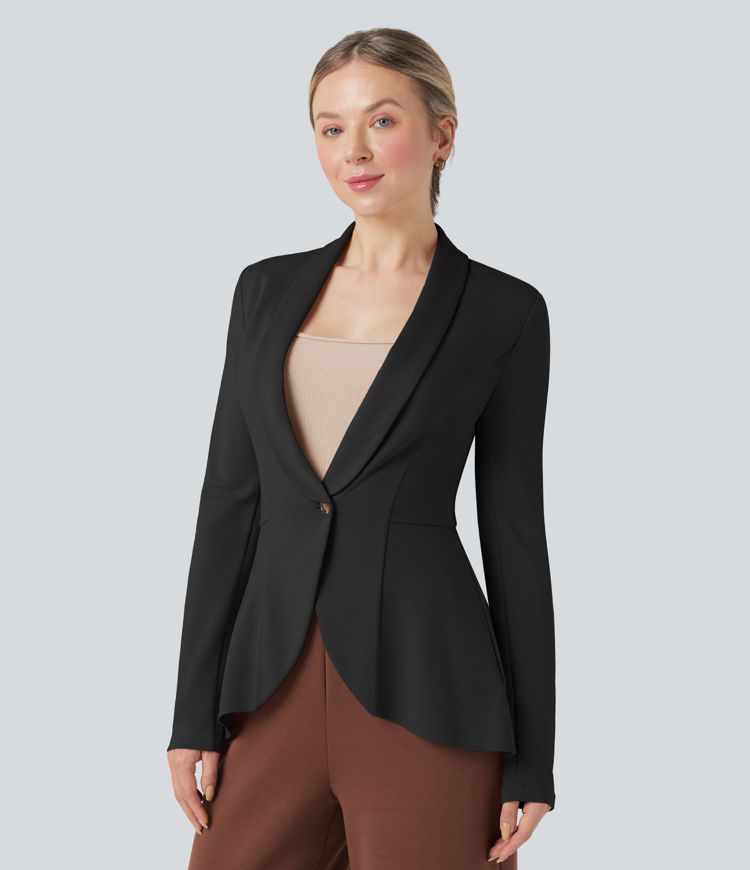 Halara Flex™ Shawl Collar Long Sleeve Ruffle Hem Work Coat