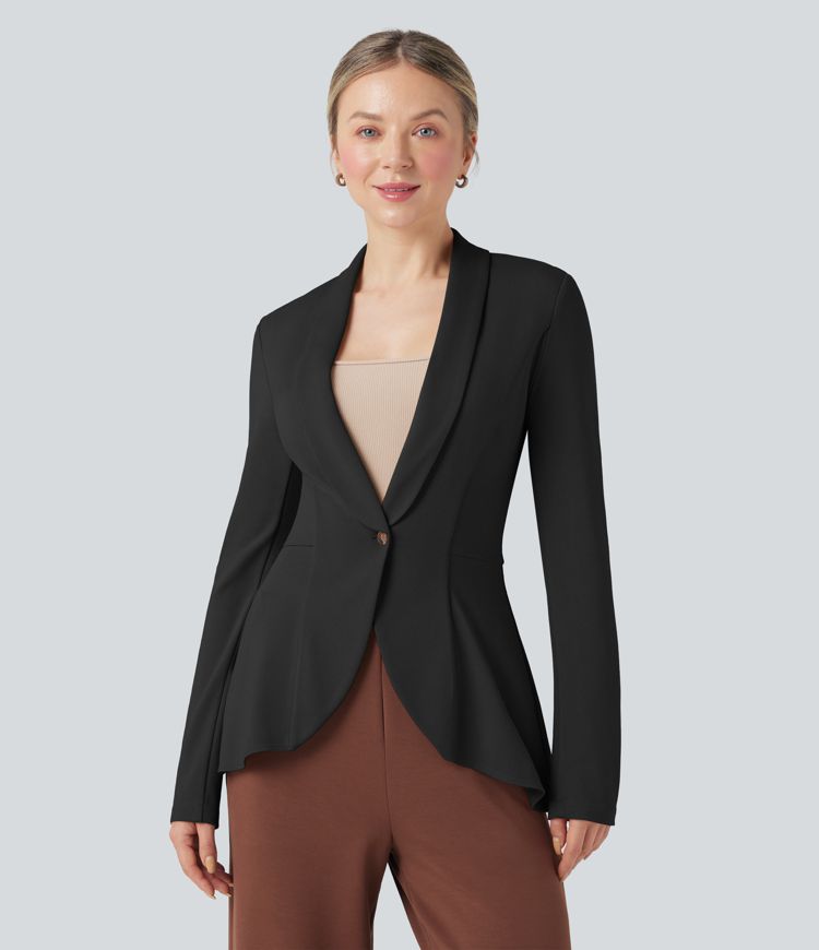 Halara Flex™ Shawl Collar Long Sleeve Ruffle Hem Work Coat