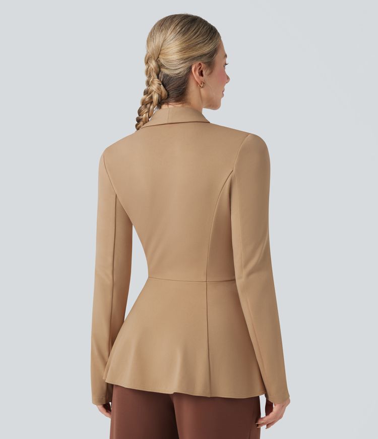 Abrigo de oficina Halara Flex™ de manga larga con cuello chal y dobladillo con volantes