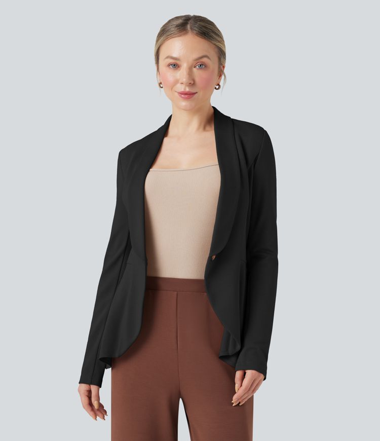 Halara Flex™ Shawl Collar Long Sleeve Ruffle Hem Work Coat