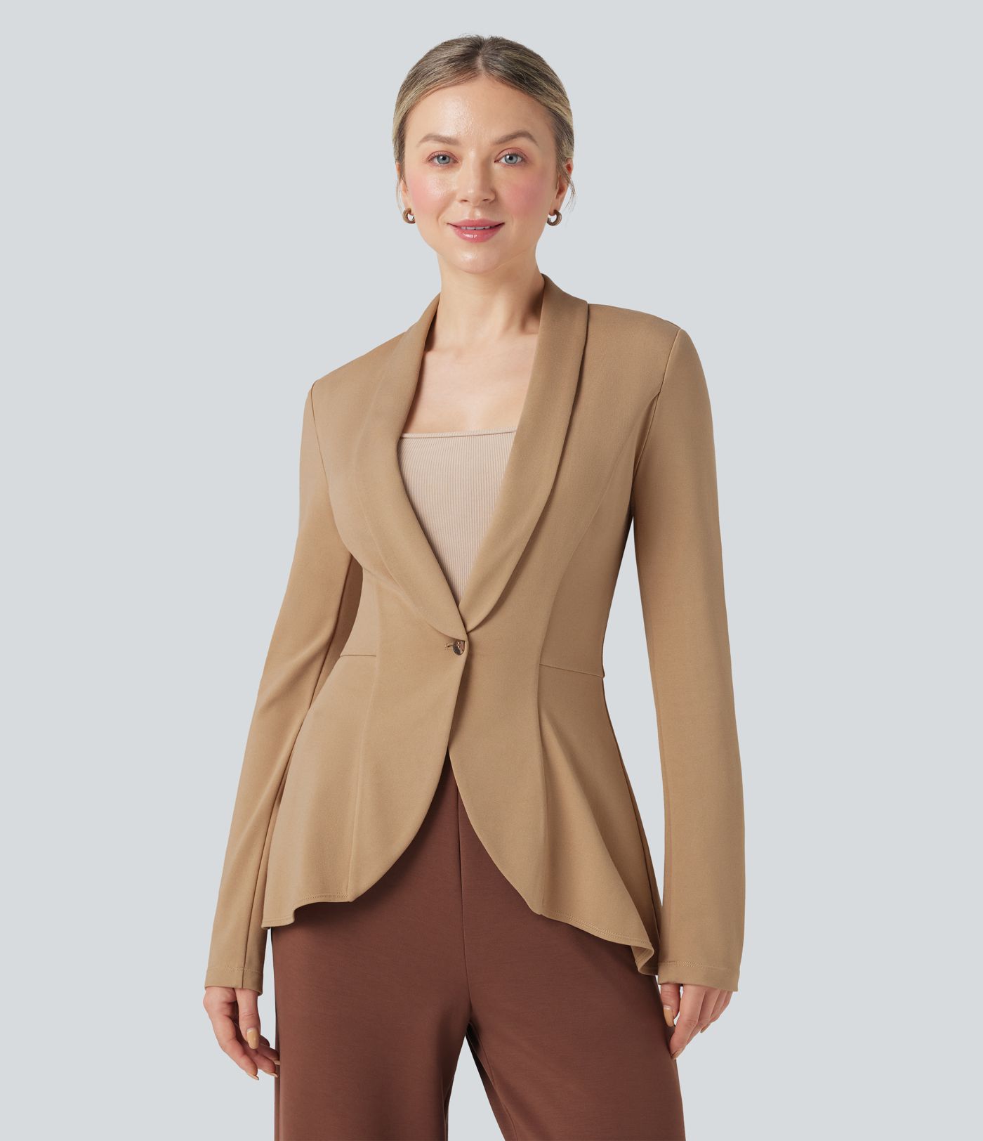 Halara Flex™ Õlakooliga Pikk Varrukas Volangiga Töömantel