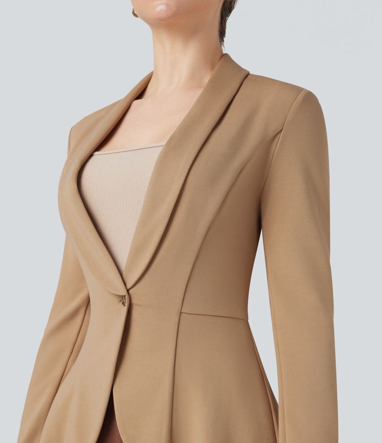 Abrigo de oficina Halara Flex™ de manga larga con cuello chal y dobladillo con volantes