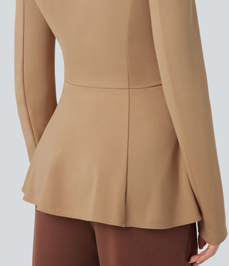 Abrigo de oficina Halara Flex™ de manga larga con cuello chal y dobladillo con volantes