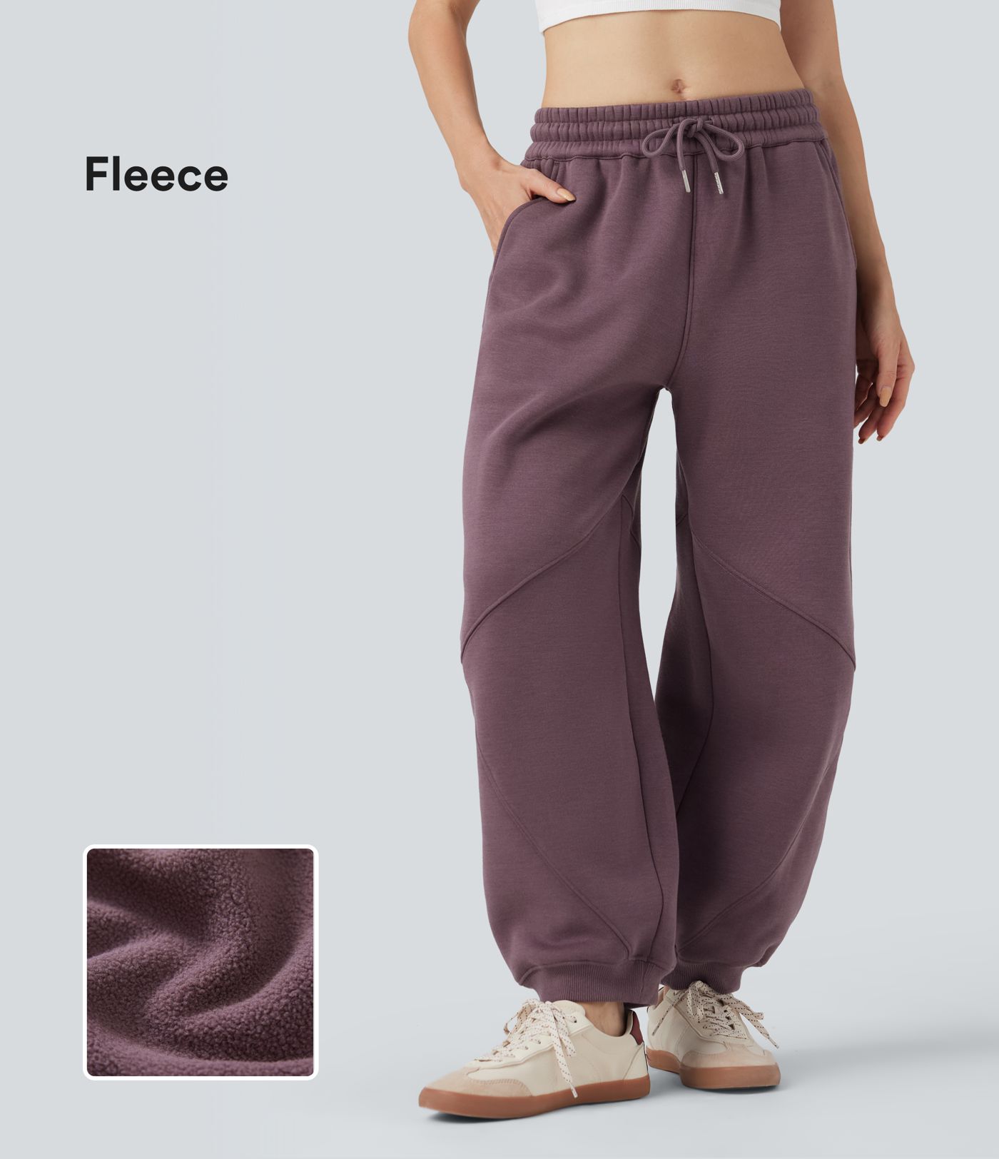 Mid Rise Drawstring Barrel Leg Fleece Casual Cotton Joggers with Pockets