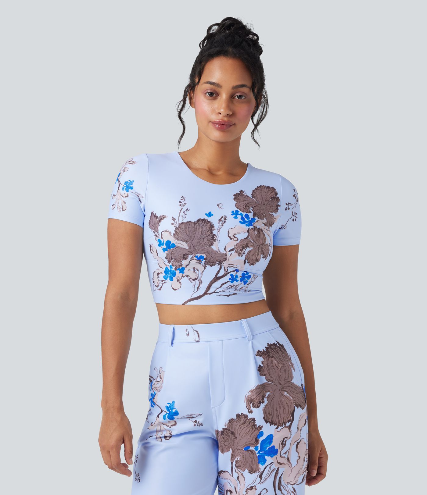 Halara X Yukiko Crisscross Backless Floral Print Cropped Workout Sports Top