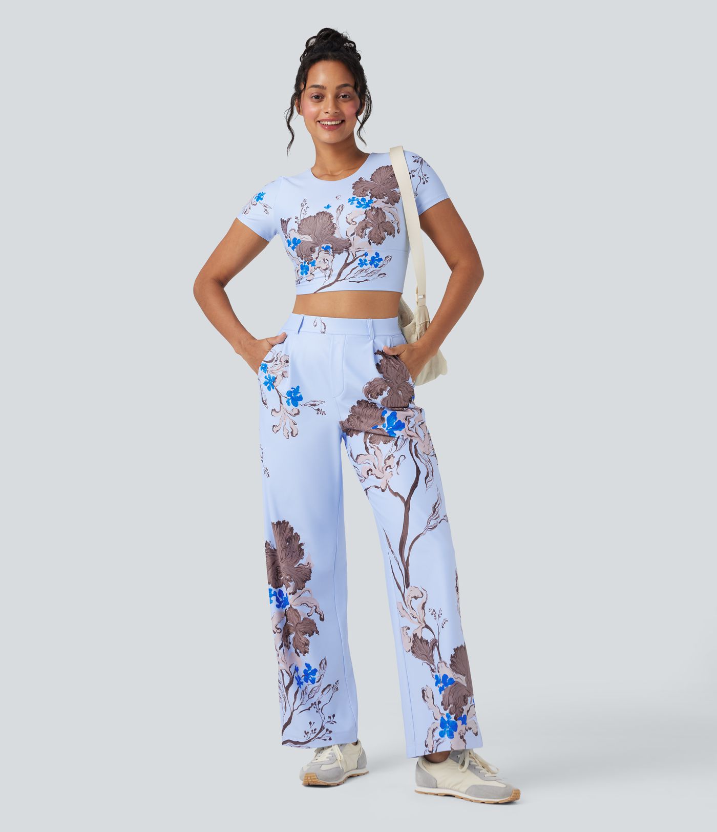 Halara X Yukiko Crisscross Backless Floral Print Cropped Workout Sports Top