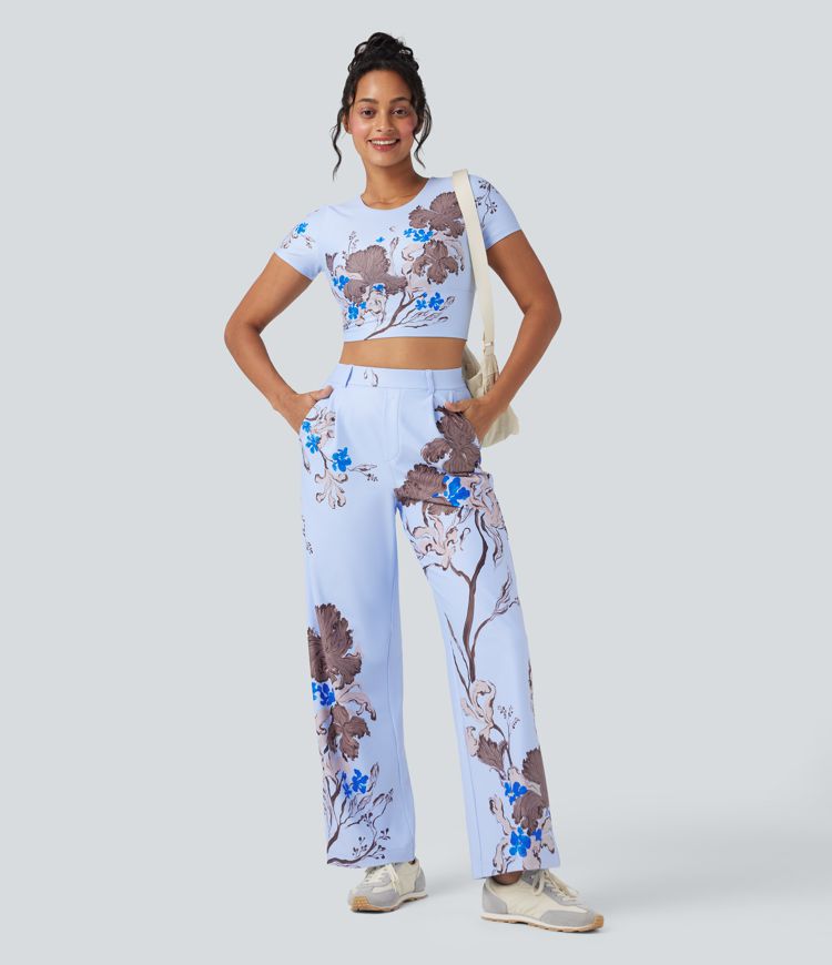 Halara X Yukiko Crisscross Backless Floral Print Cropped Workout Sports Top