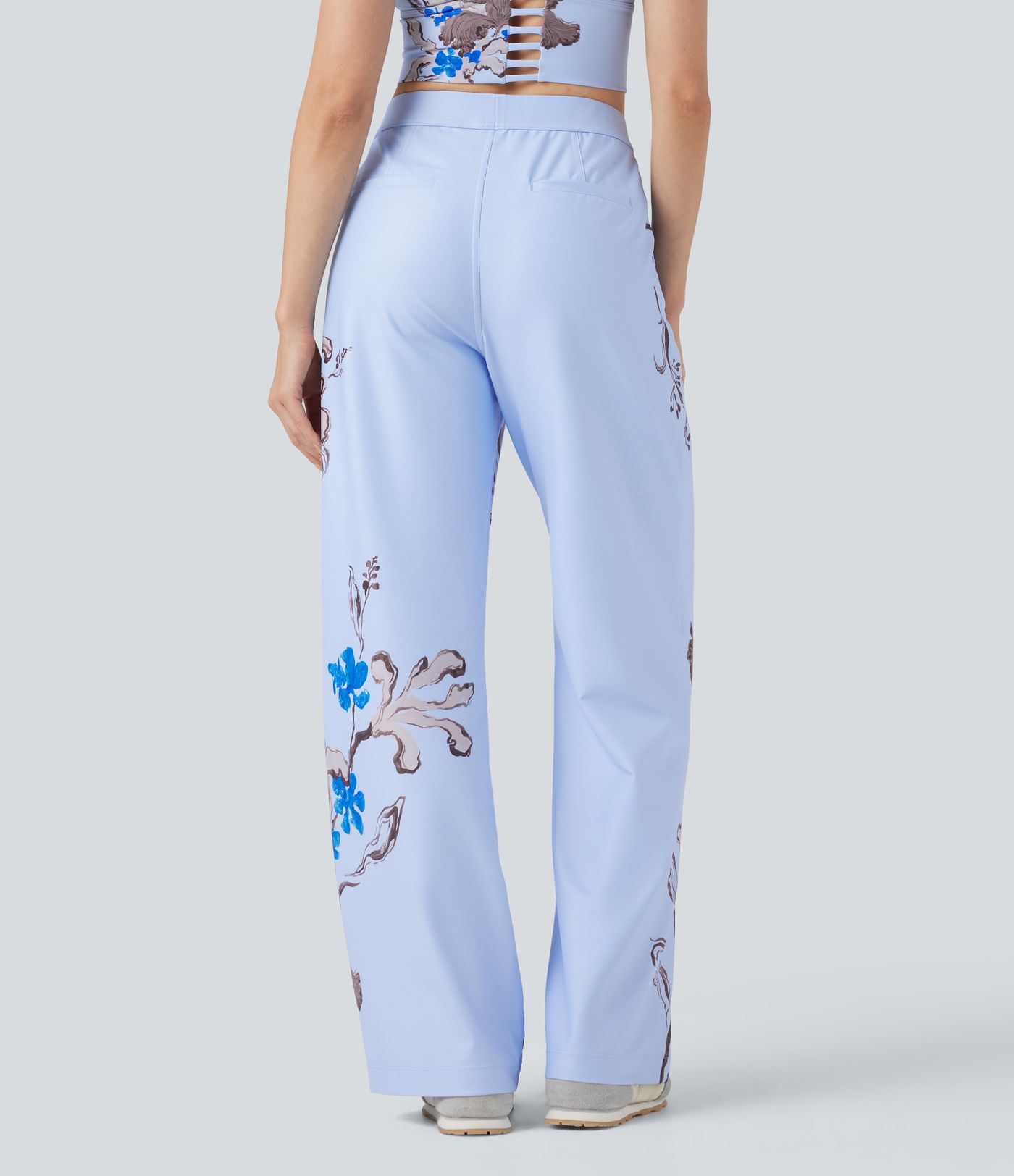 Halara X Yukiko High Waisted Straight Leg Floral Print Casual Pants with Pockets