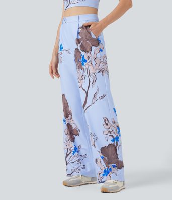 Halara X Yukiko High Waisted Straight Leg Floral Print Casual Pants with Pockets