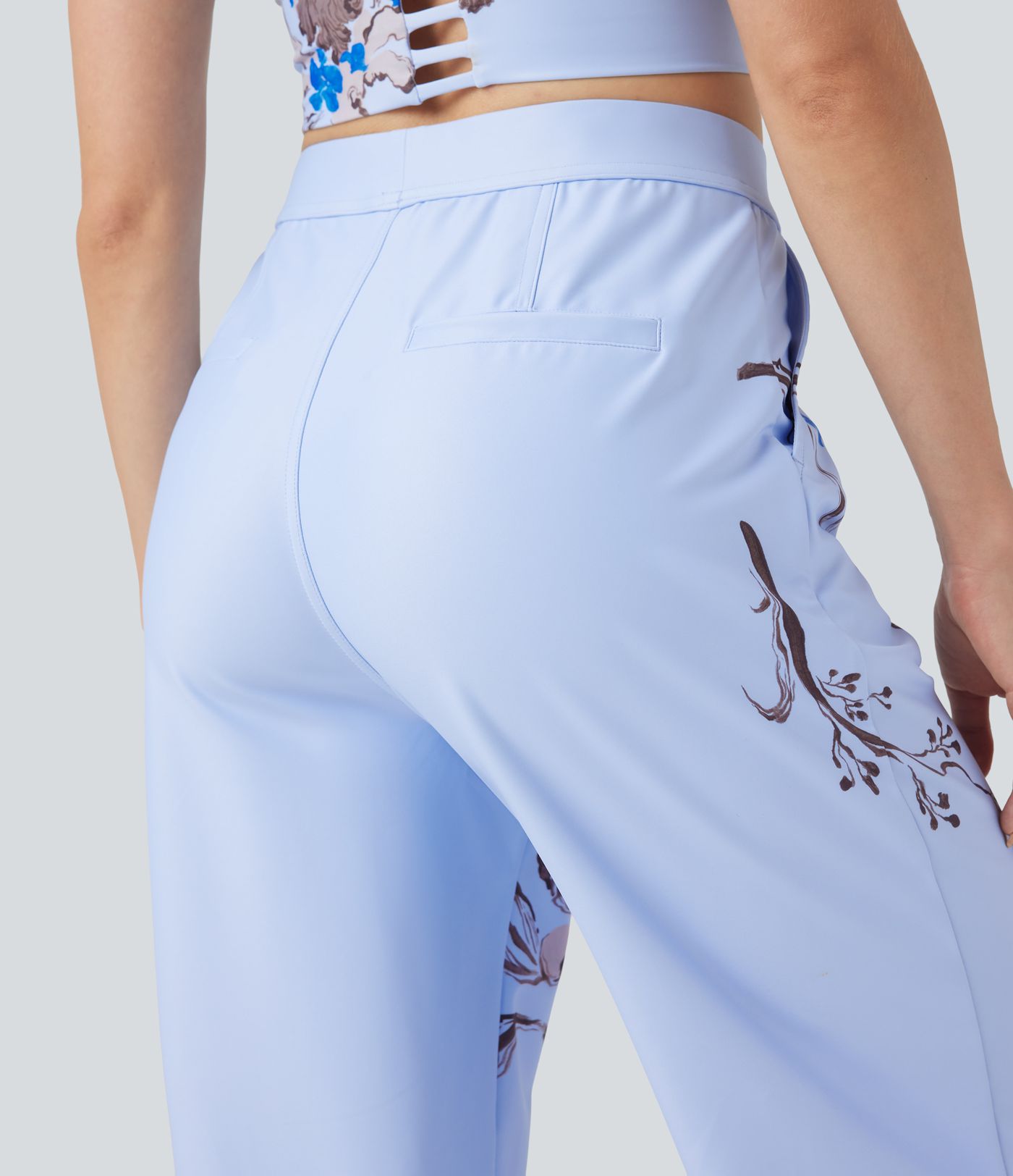 Halara X Yukiko High Waisted Straight Leg Floral Print Casual Pants with Pockets