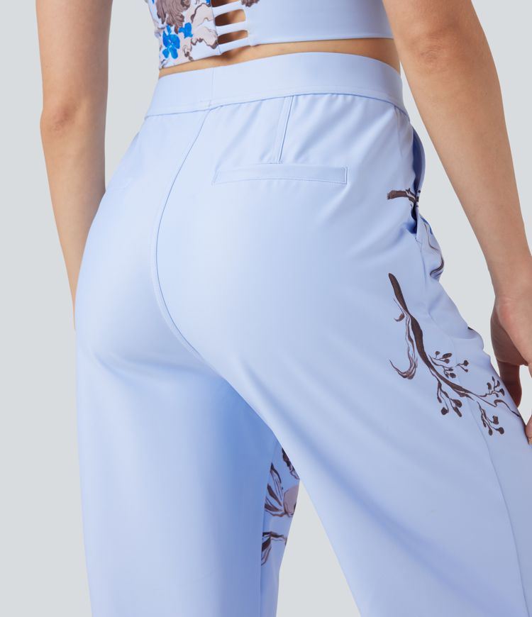 Halara X Yukiko High Waisted Straight Leg Floral Print Casual Pants with Pockets