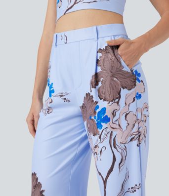 Halara X Yukiko High Waisted Straight Leg Floral Print Casual Pants with Pockets