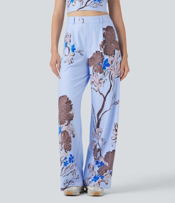 Halara X Yukiko High Waisted Straight Leg Floral Print Casual Pants with Pockets