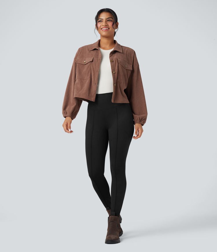 High Waisted Tummy Control Suede Casual 7/8 Leggings