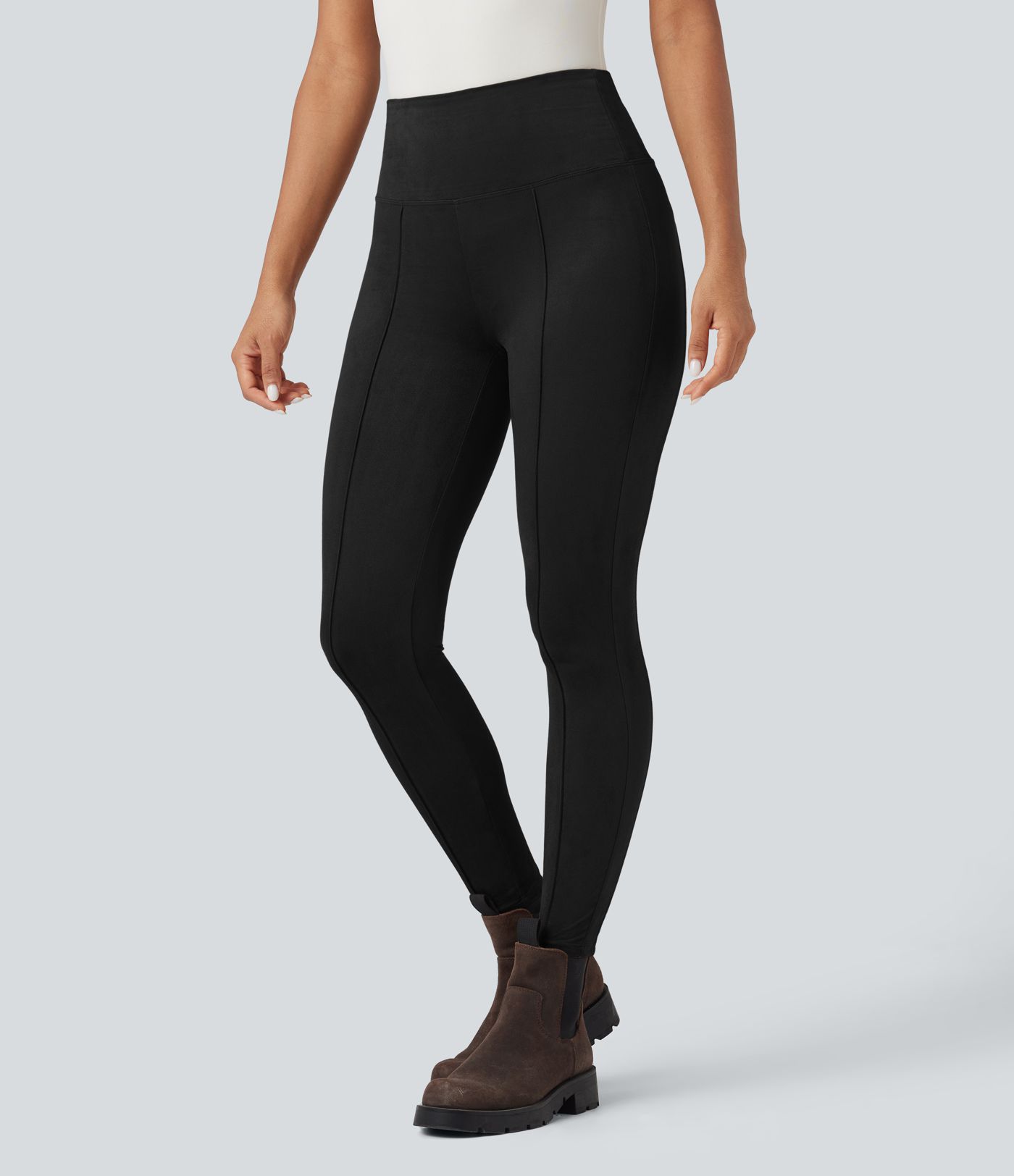 High Waisted Tummy Control Suede Casual 7/8 Leggings