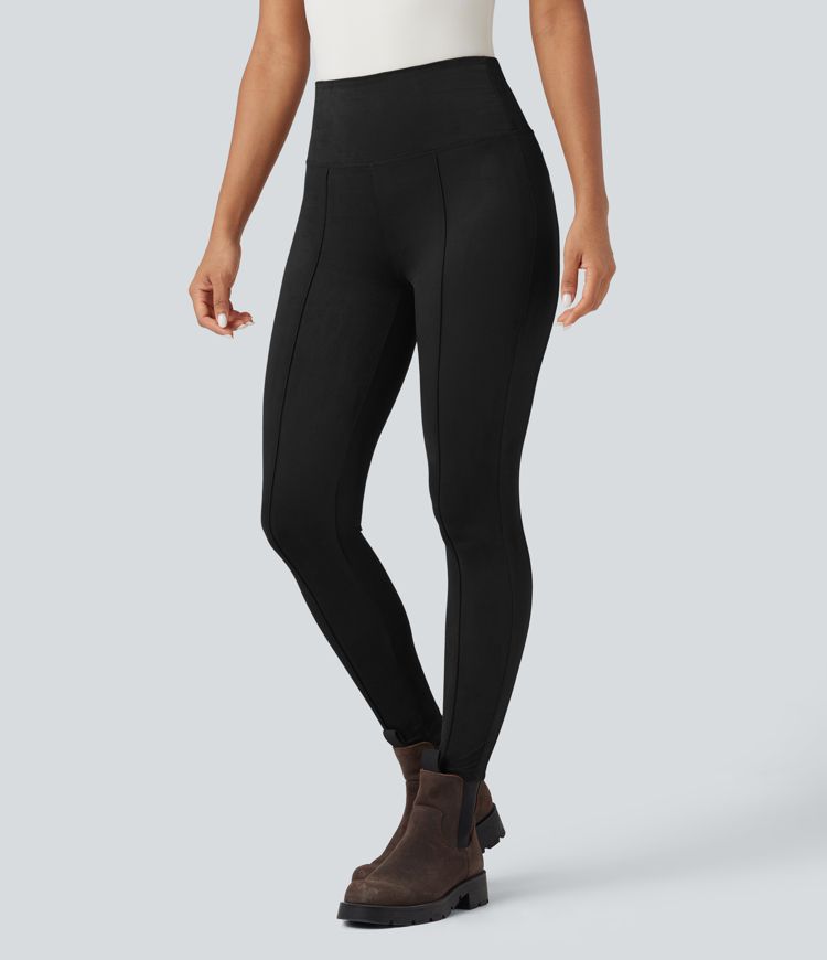 High Waisted Tummy Control Suede Casual 7/8 Leggings