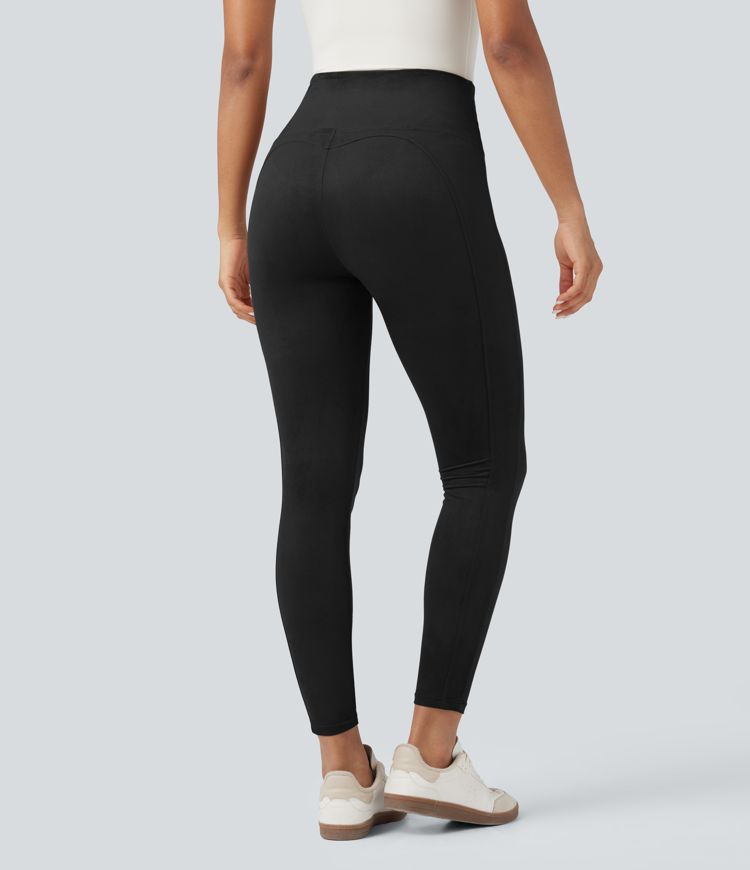 High Waisted Tummy Control Suede Casual 7/8 Leggings