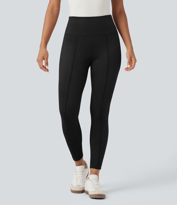 High Waisted Tummy Control Suede Casual 7/8 Leggings