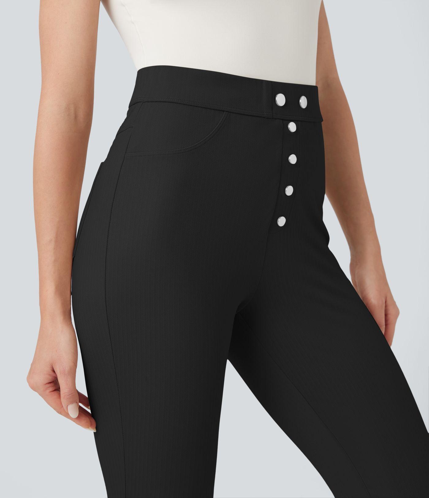 Halara Flex™ - Stoffhose mit hohem Bund, Gesäßtaschen, Bauchkontrolle und Fischgrätenmuster