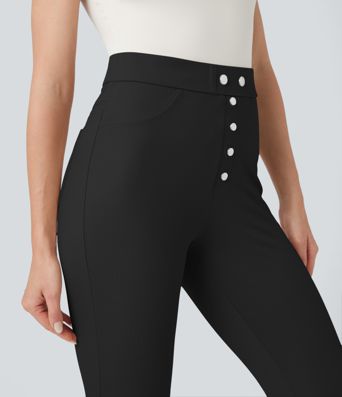 Halara Flex™ - Stoffhose mit hohem Bund, Gesäßtaschen, Bauchkontrolle und Fischgrätenmuster