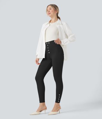 Halara Flex™ - Stoffhose mit hohem Bund, Gesäßtaschen, Bauchkontrolle und Fischgrätenmuster