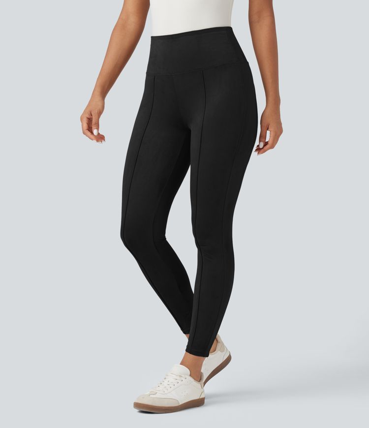 High Waisted Tummy Control Suede Casual 7/8 Leggings